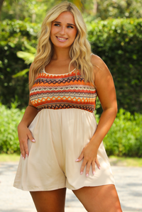 To The Villa Romper: Orange/Multi