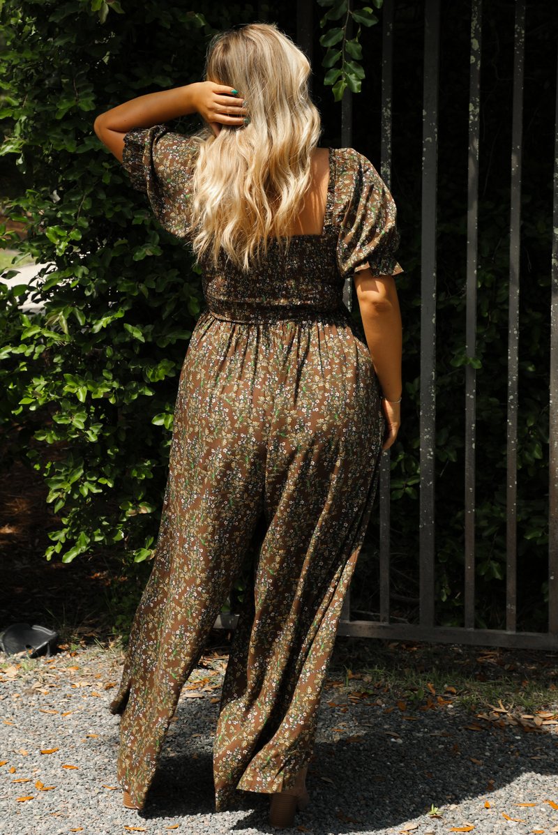 PRE-ORDER: Think About It Jumpsuit: Brown/Multi