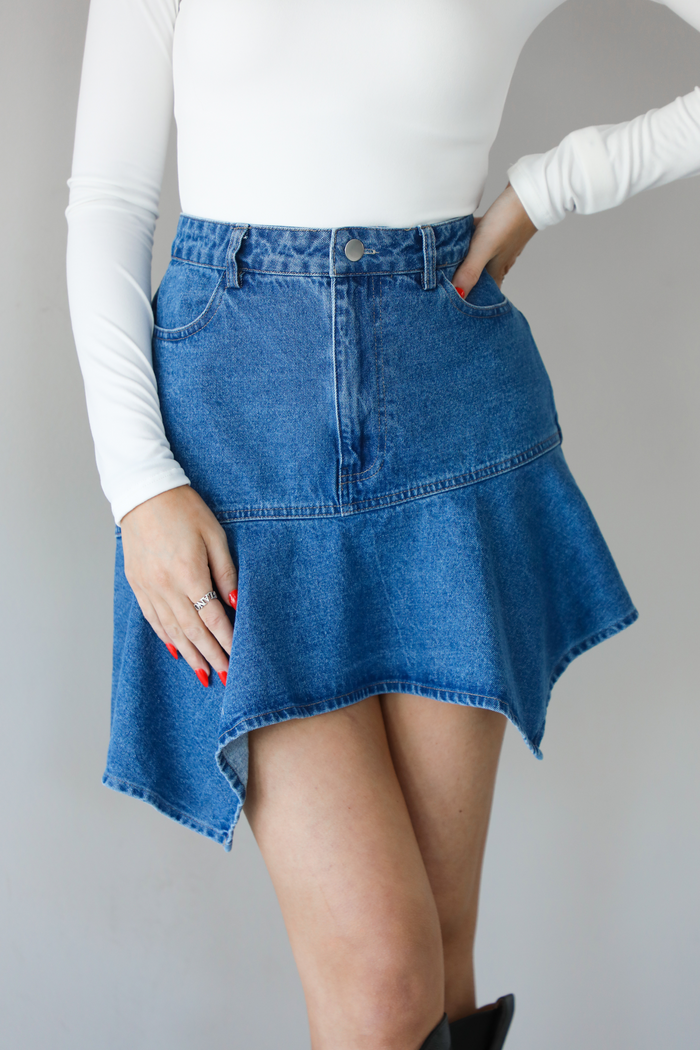 Asymmetrical Hem Skirt: Dark Denim