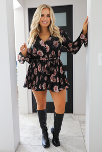 Forget Me Not Romper: Black/Floral