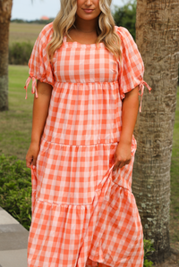 Back To You Maxi Dress: Peach Gingham
