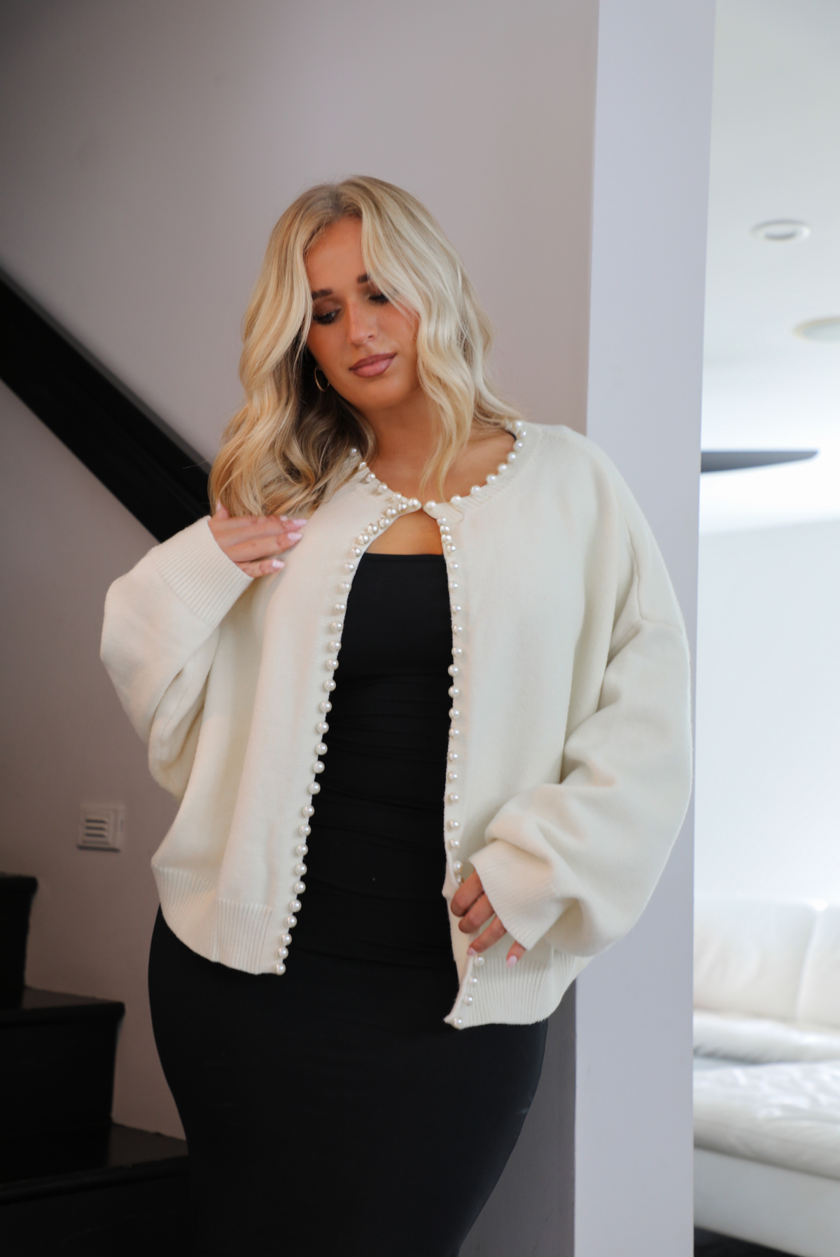 Draped In Pearls Cardigan: Ivory