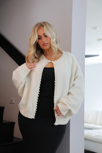 Draped In Pearls Cardigan: Ivory