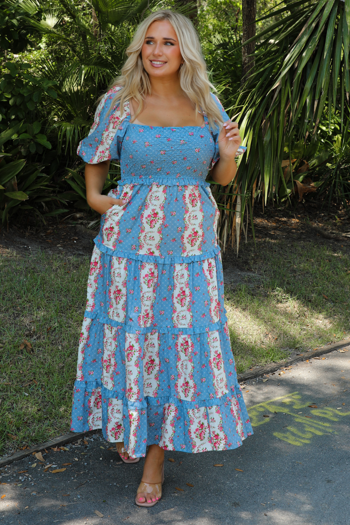 Maybe So Midi Dress: Blue/Multi