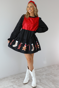 Christmas Baking Dress: Black/Multi