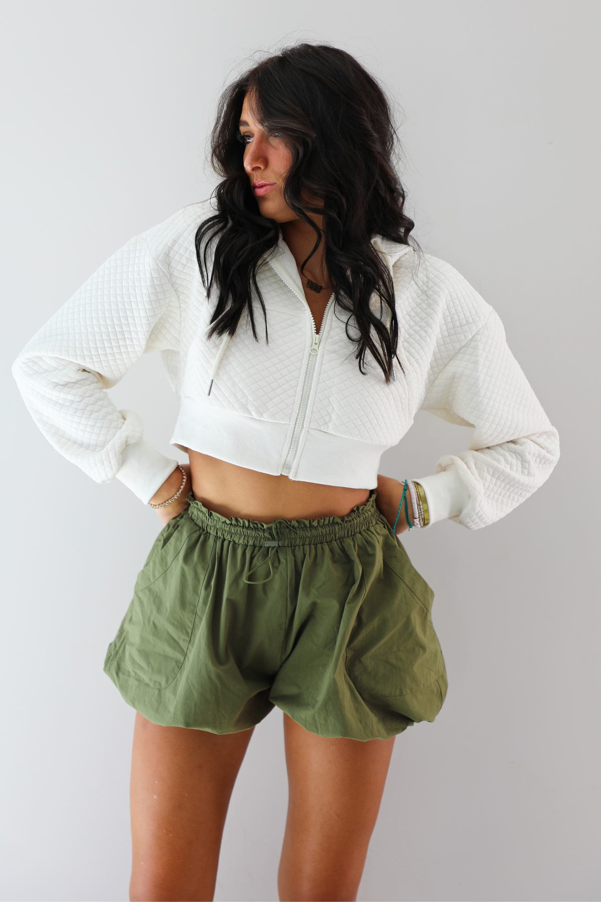 Bubble Hem Shorts: Green