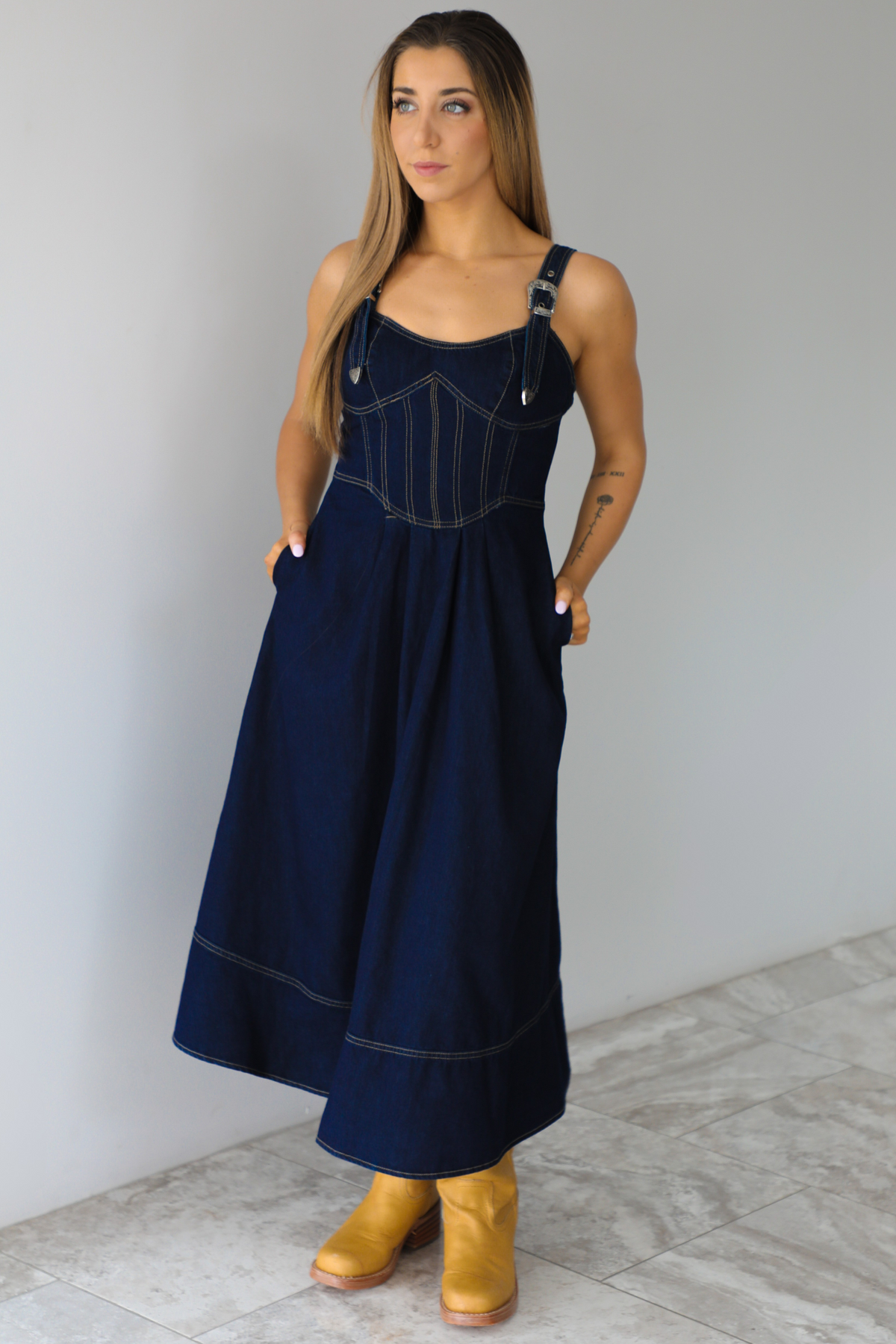 Making Moves Midi Dress: Dark Denim