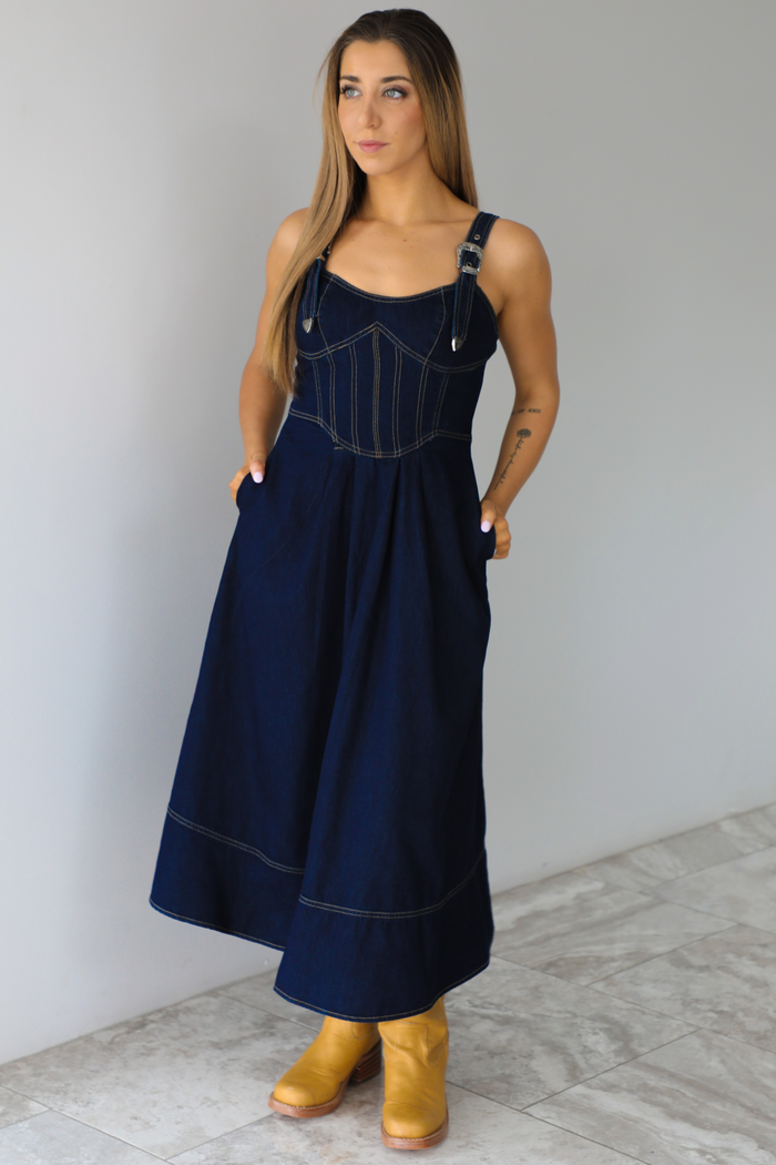 Making Moves Midi Dress: Dark Denim