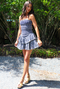 For So Long Dress: Navy/White