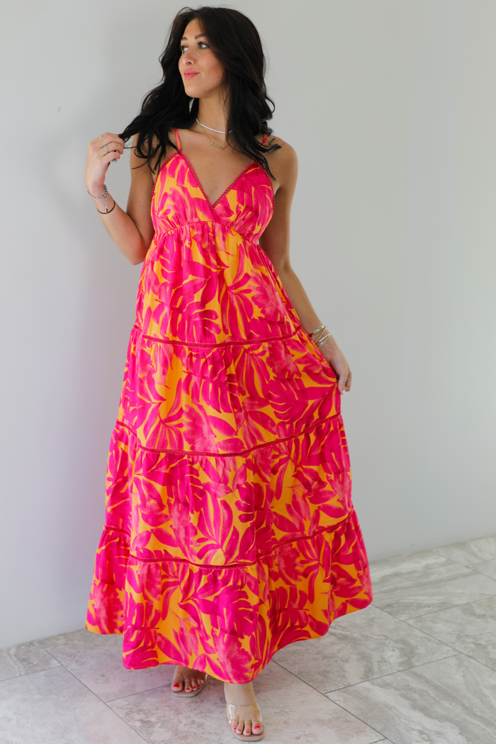 In The Tropics Maxi Dress: Fuchsia/Orange