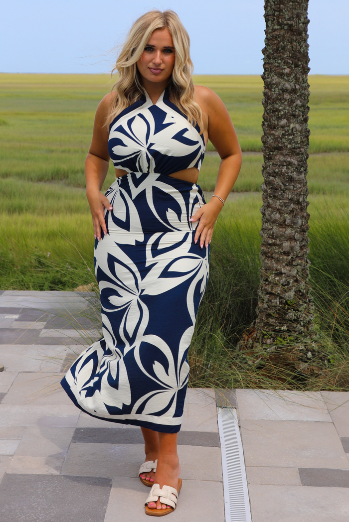 On A Holiday Midi Dress: Navy/Cream