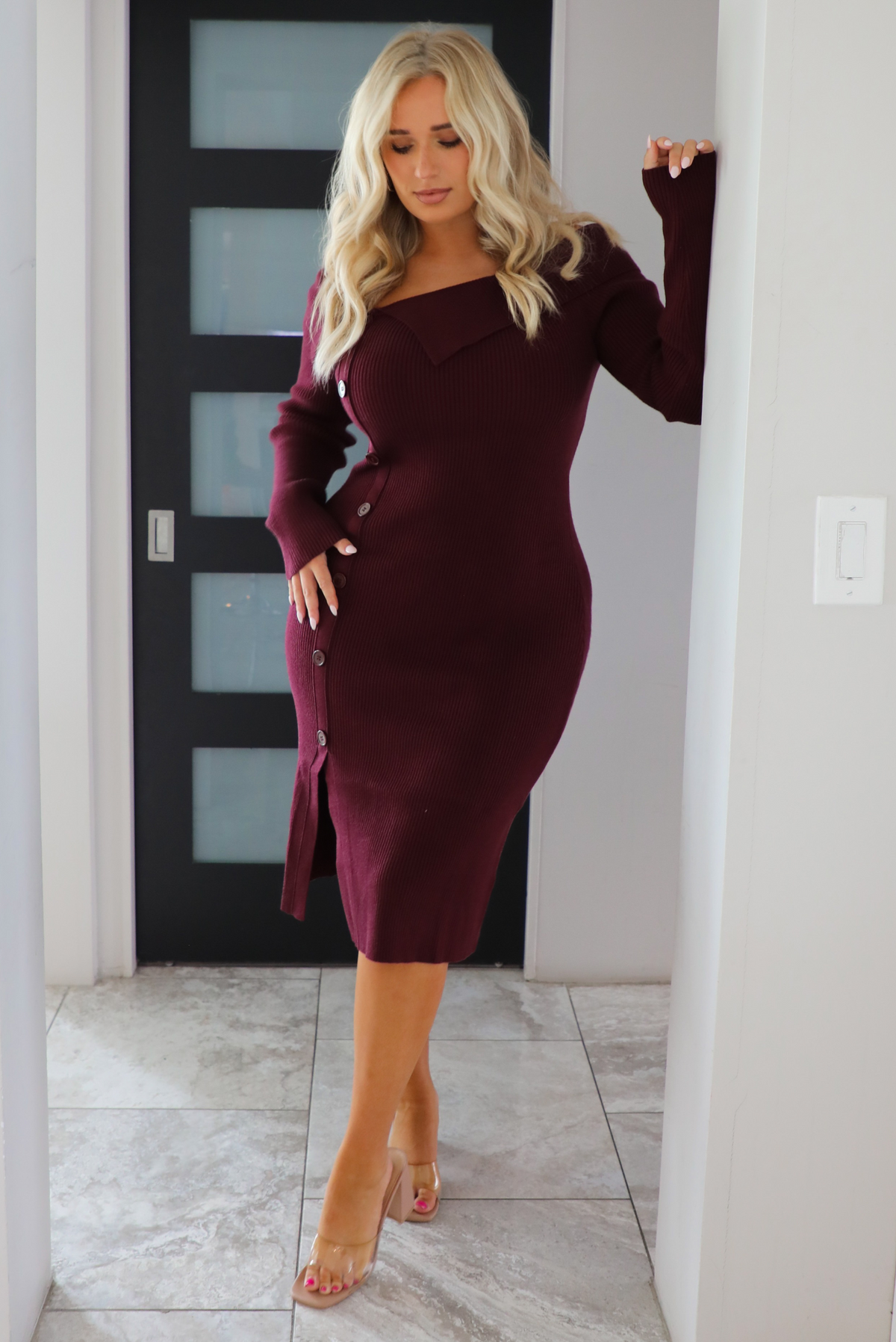 Think Of Me Midi Dress: Merlot