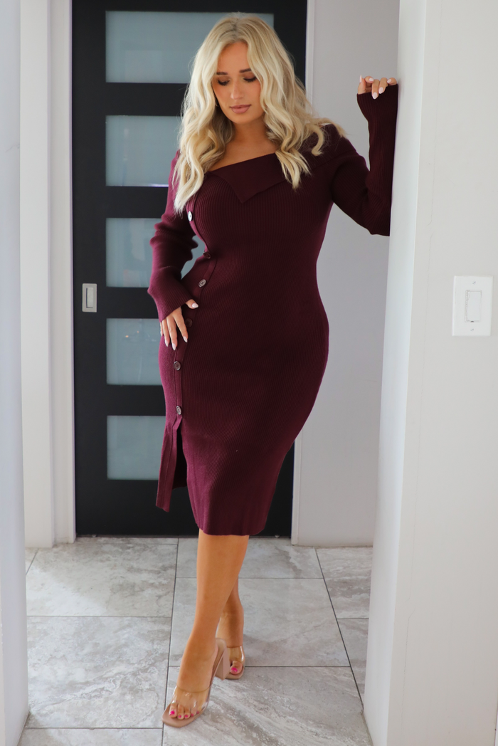 Think Of Me Midi Dress: Merlot