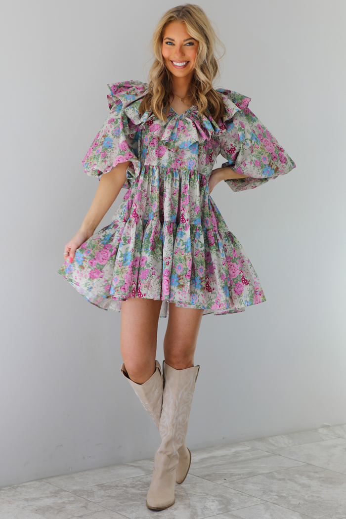 Lost In Love Mini Dress: Lilac/Multi