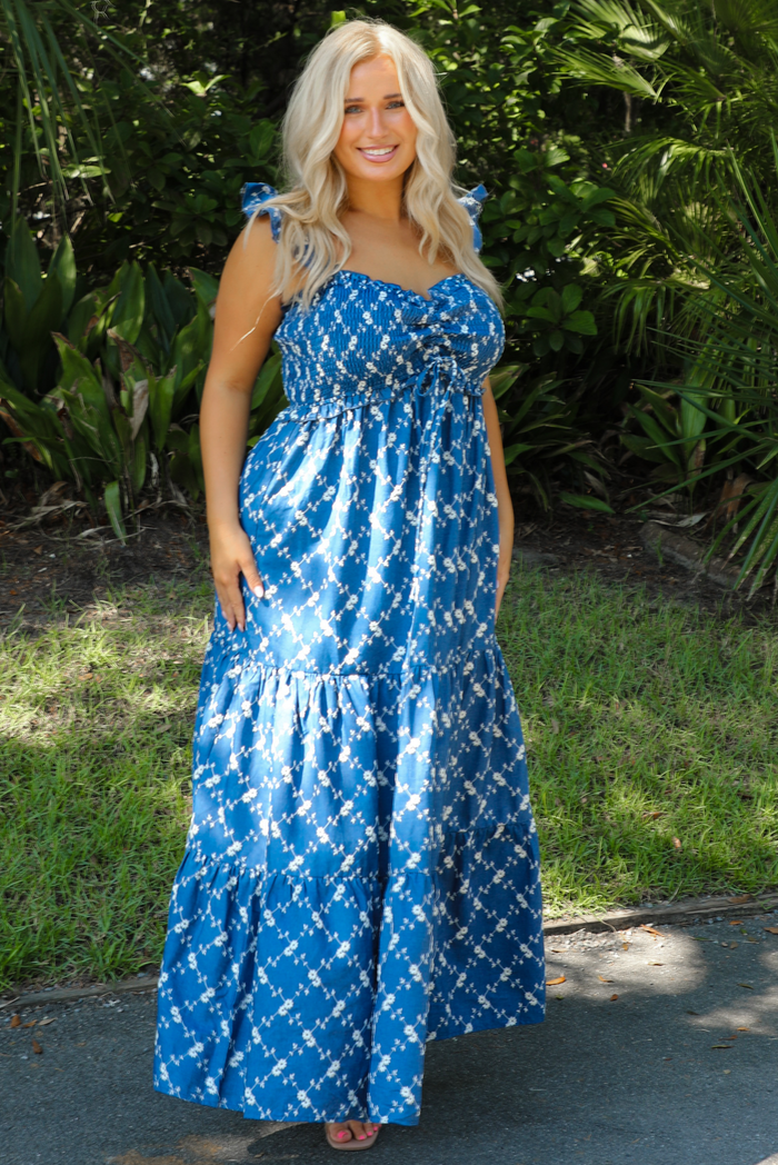 Hidden Meaning Maxi Dress: Denim/Cream