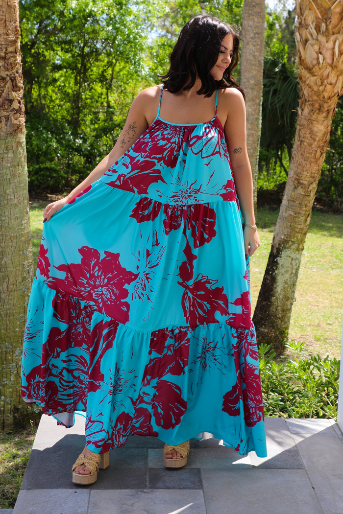 Act Naturally Maxi Dress: Turquoise/Purple