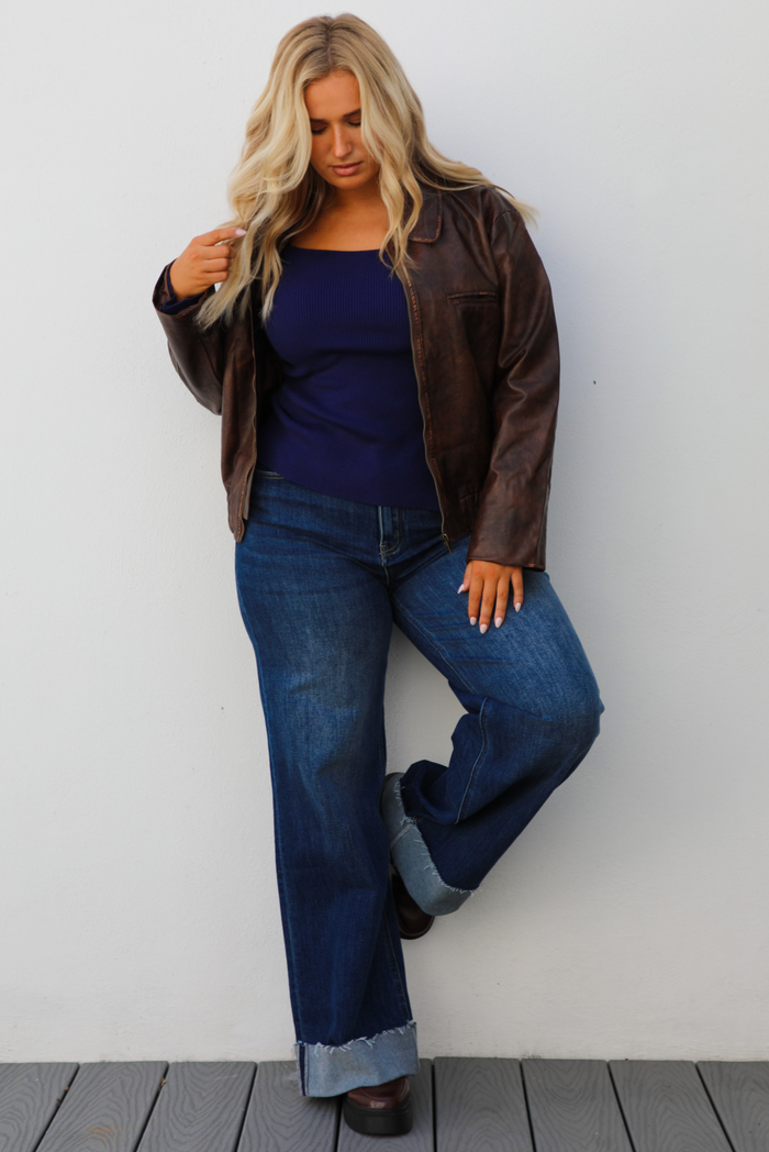 PRE-ORDER: Demi Vegan Leather Jacket: Brown