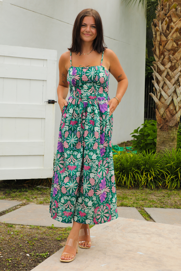 Immediately Yours Midi Dress: Green/Multi