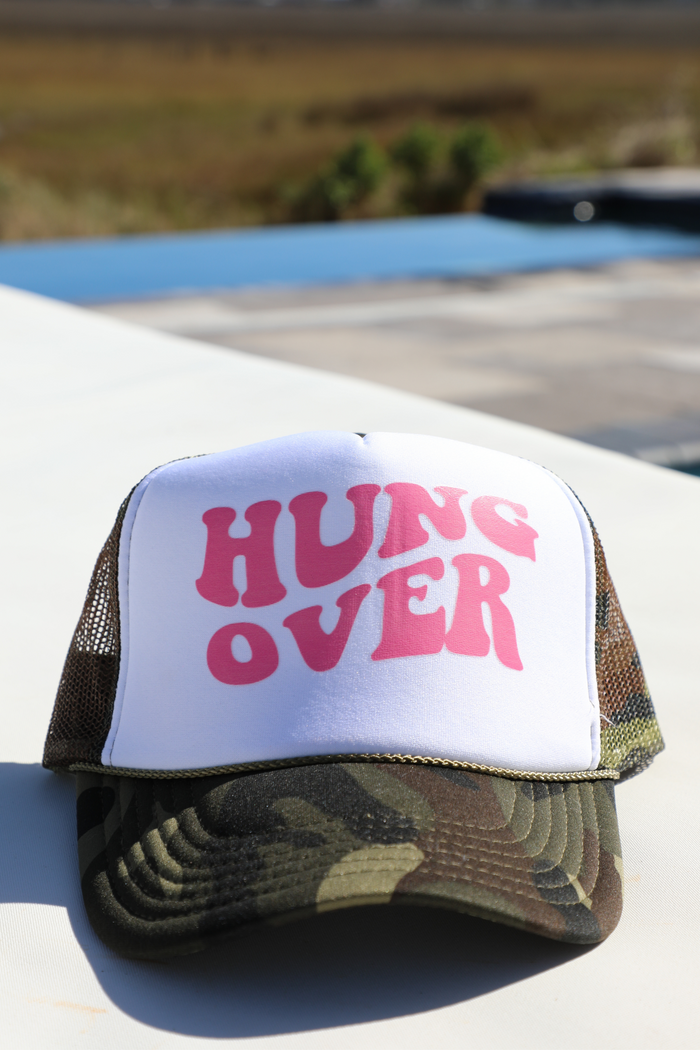 Hungover Trucker Hat: Camo/White