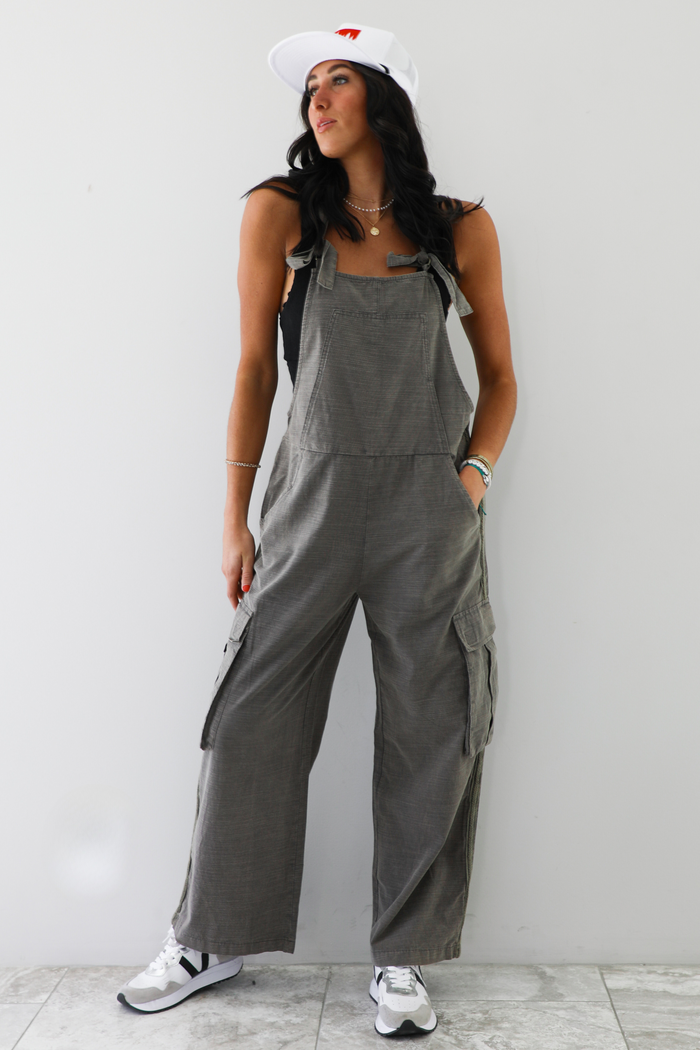 Keep It Moving Cargo Overalls: Charcoal