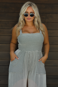 PRE-ORDER: All Together Jumpsuit: Dark Olive/White