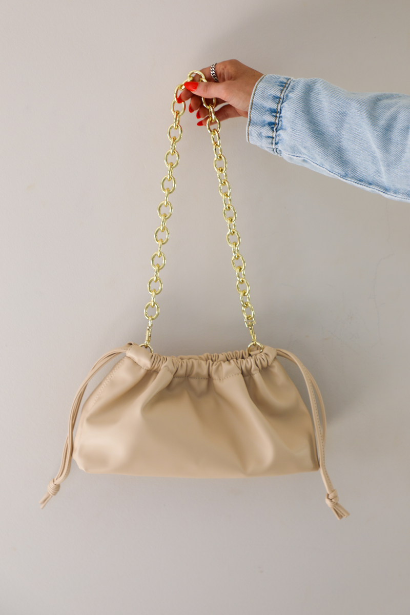 Vegan Leather Cinch Bag: Almond