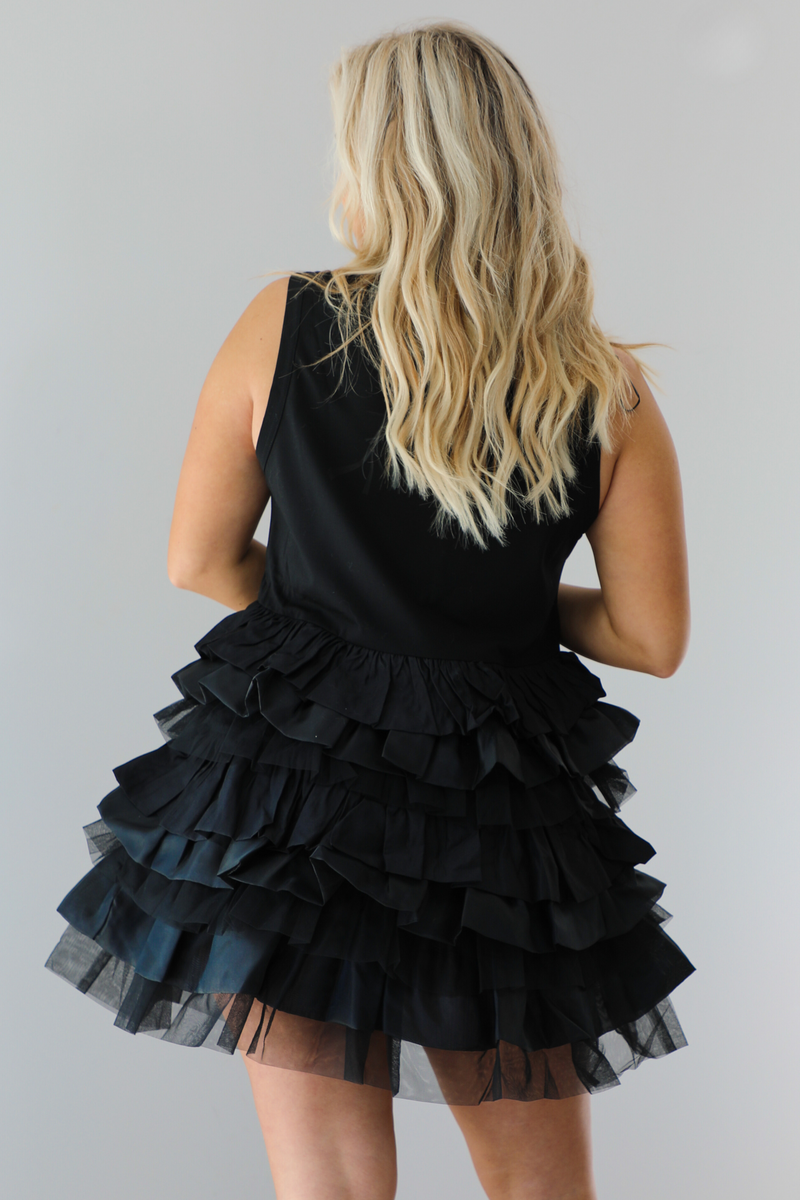 Timeless Beauty Ruffle Tiered Mini Dress: Black