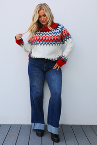 Cozy Cabin Sweater: Red/Multi
