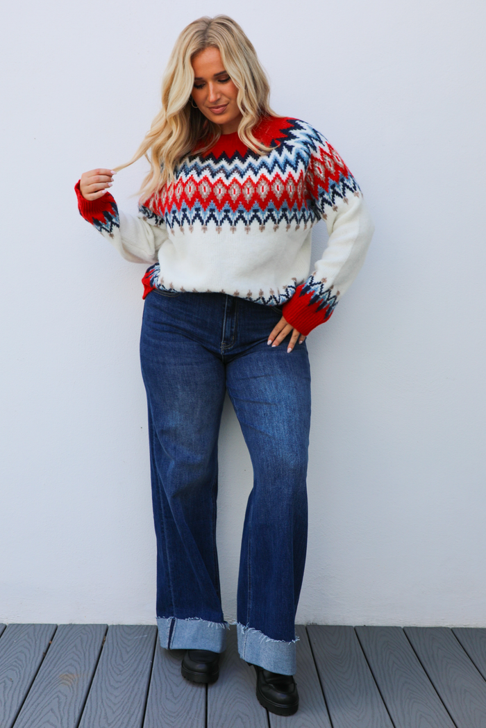 Cozy Cabin Sweater: Red/Multi