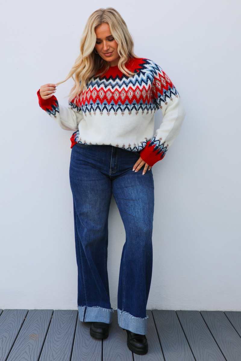 Cozy Cabin Sweater: Red/Multi