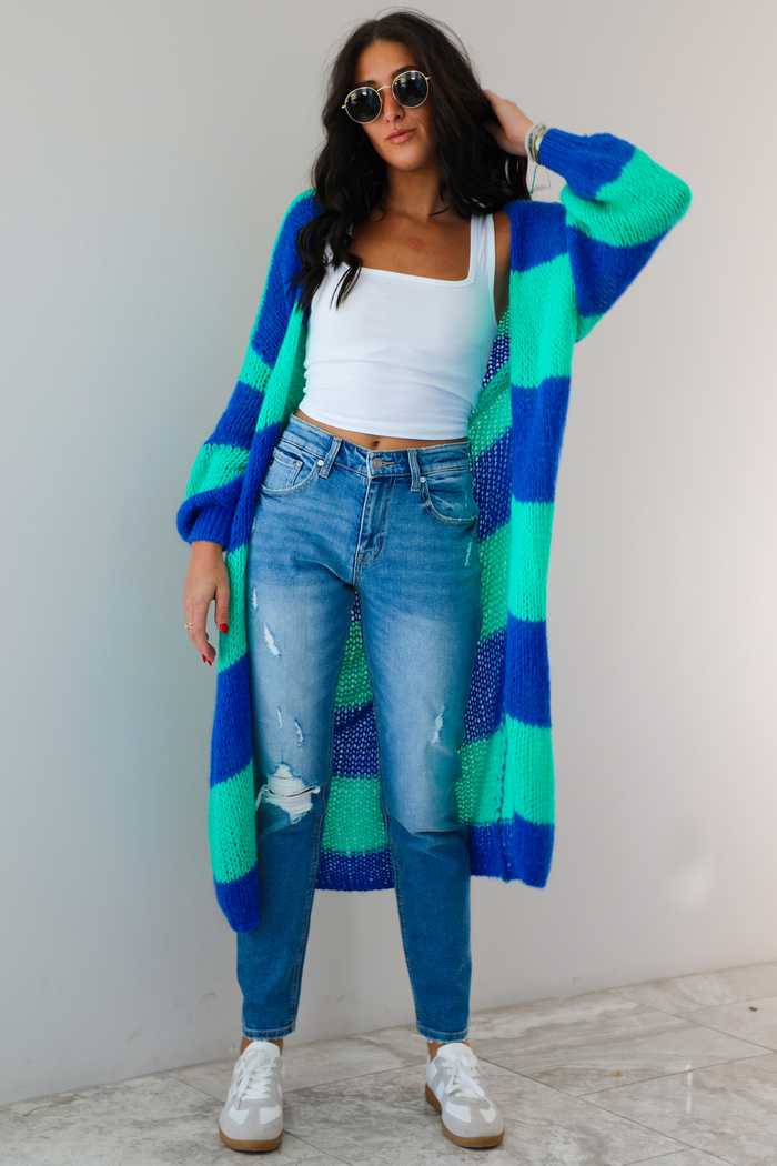 Feeling The Fun Cardigan: Blue/Green