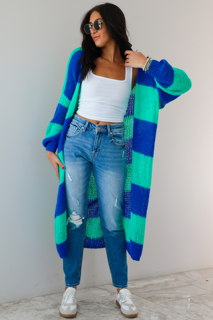Feeling The Fun Cardigan: Blue/Green