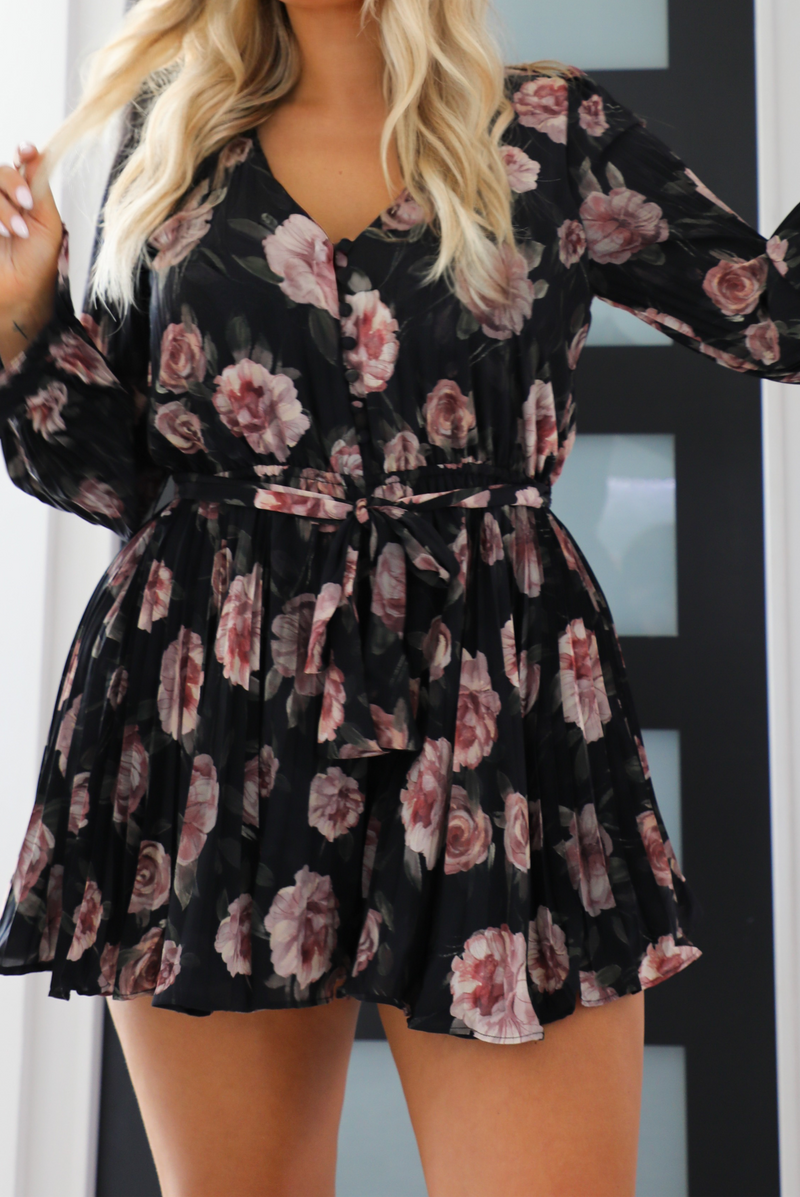 Forget Me Not Romper: Black/Floral