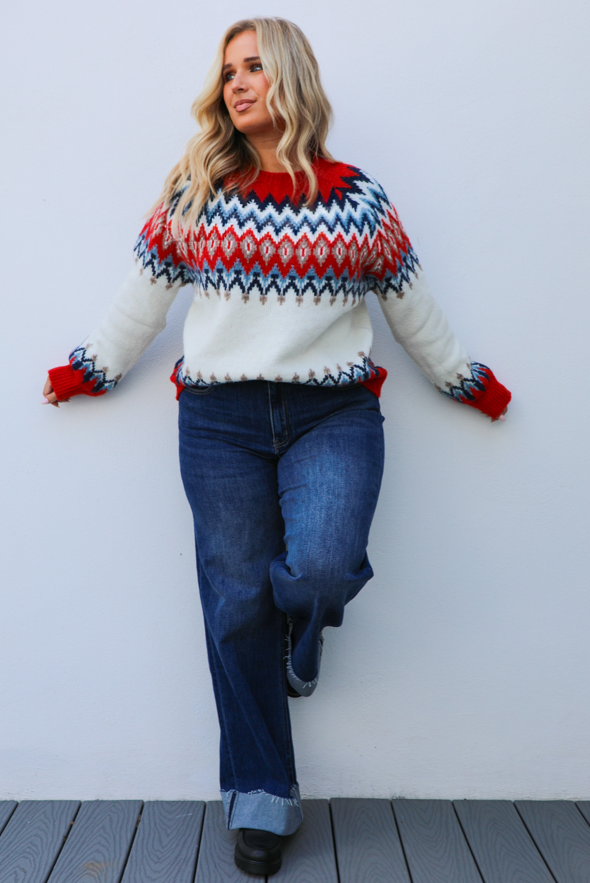 Cozy Cabin Sweater: Red/Multi
