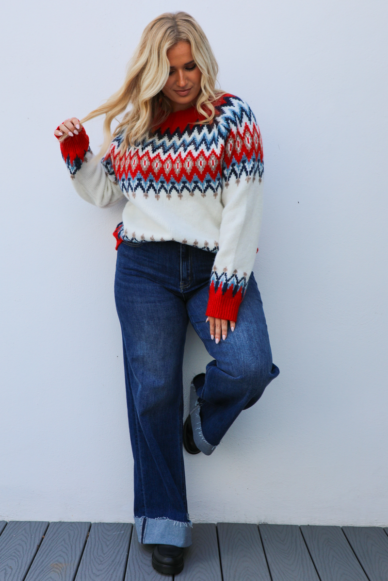 Cozy Cabin Sweater: Red/Multi