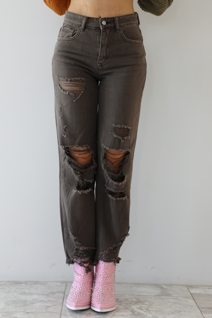 Let's Just Relax Cropped Flare Jeans: Brown