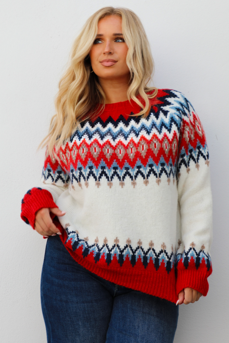 Cozy Cabin Sweater: Red/Multi