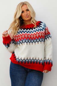 Cozy Cabin Sweater: Red/Multi