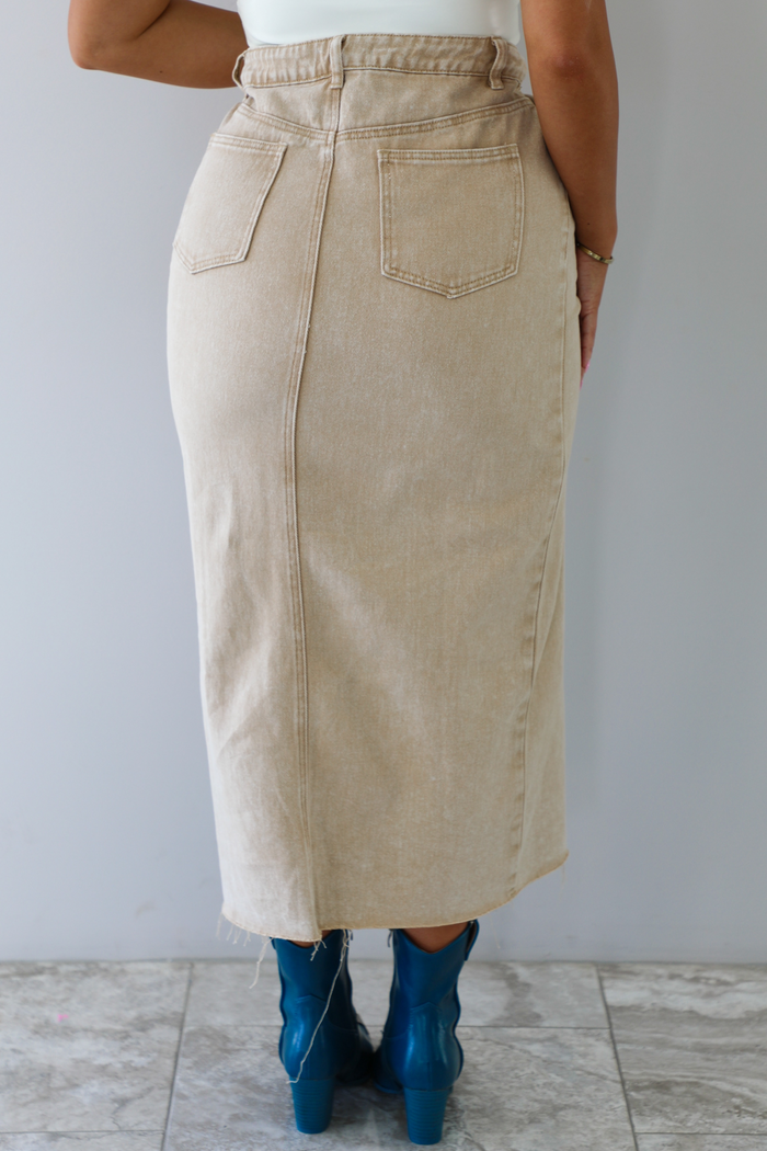 More Than You Denim Skirt: Taupe
