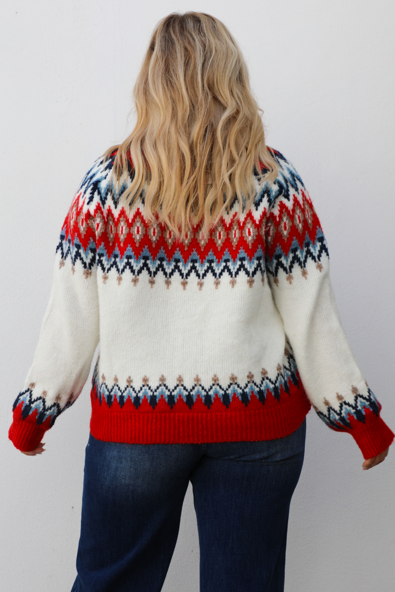 Cozy Cabin Sweater: Red/Multi