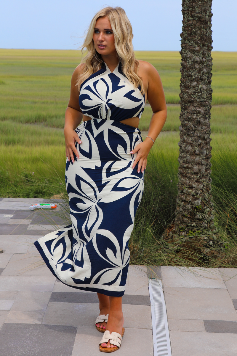 On A Holiday Midi Dress: Navy/Cream