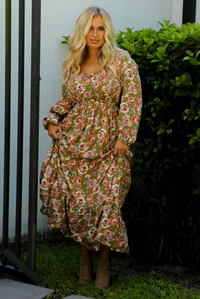 Pumpkin Patch Midi Dress: Green/Multi Floral