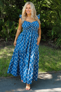 Hidden Meaning Maxi Dress: Denim/Cream