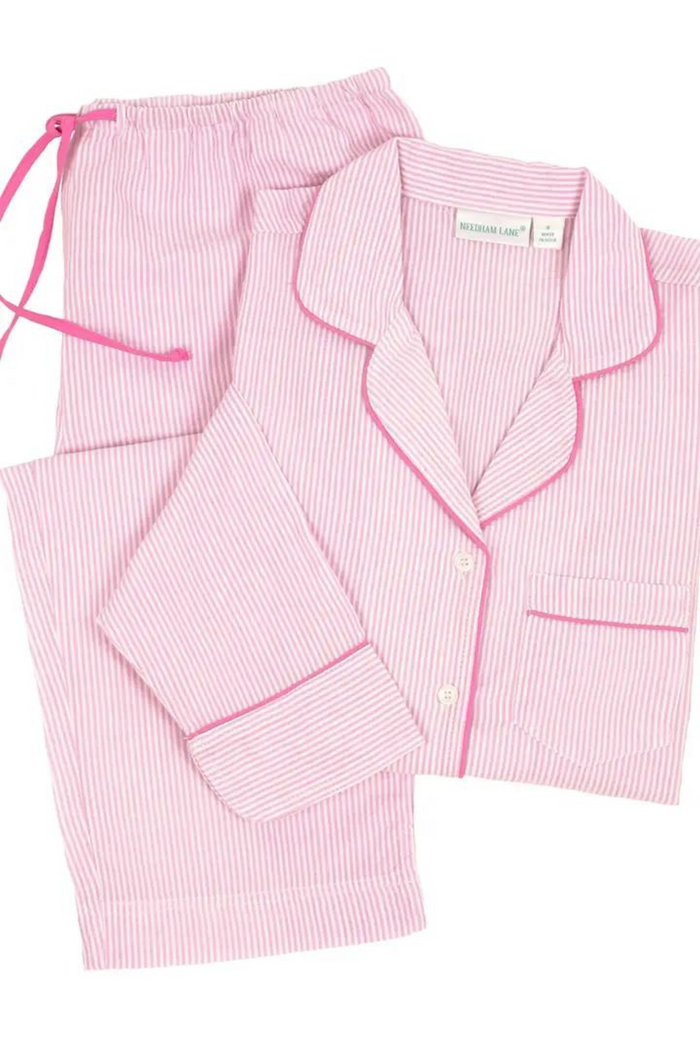 Pink Seersucker Long Sleeve Pajamas