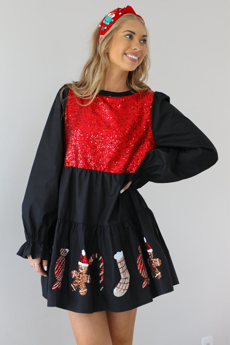 Christmas Baking Dress: Black/Multi