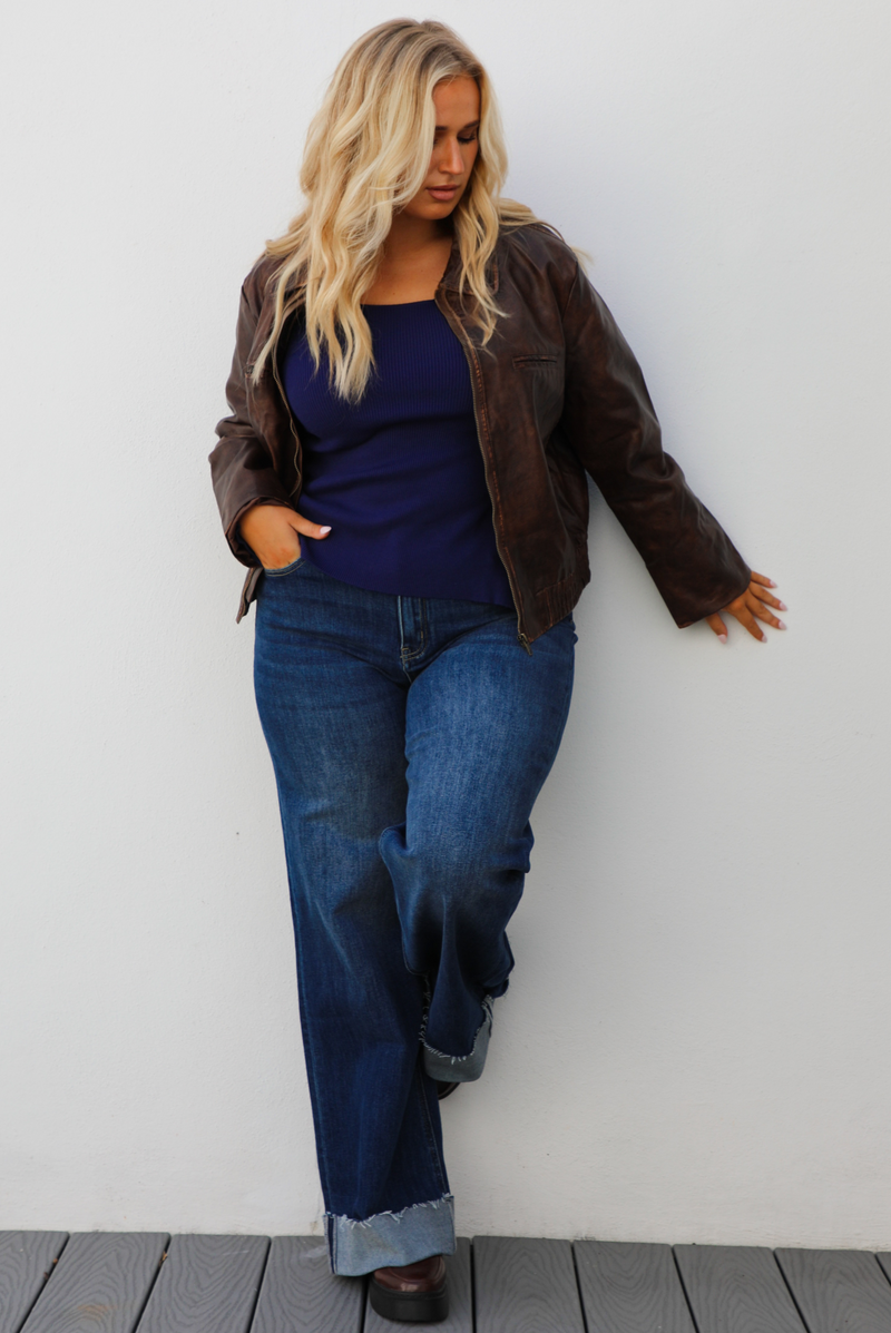 PRE-ORDER: Demi Vegan Leather Jacket: Brown