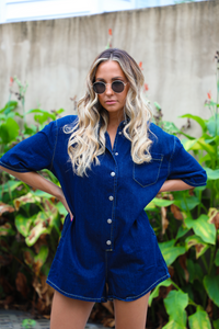 Make Today Happy Romper: Denim