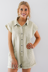 Say Anything Romper: Tan
