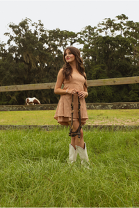 In The Pasture Romper: Peach/Gingham