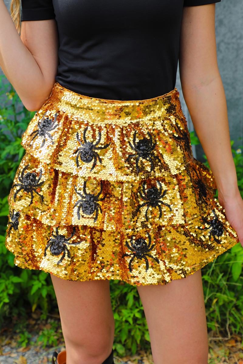 Spooky Spiders Skirt: Gold/Black